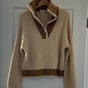 Bohme Cream and Brown Ribbed Turtleneck Sweater